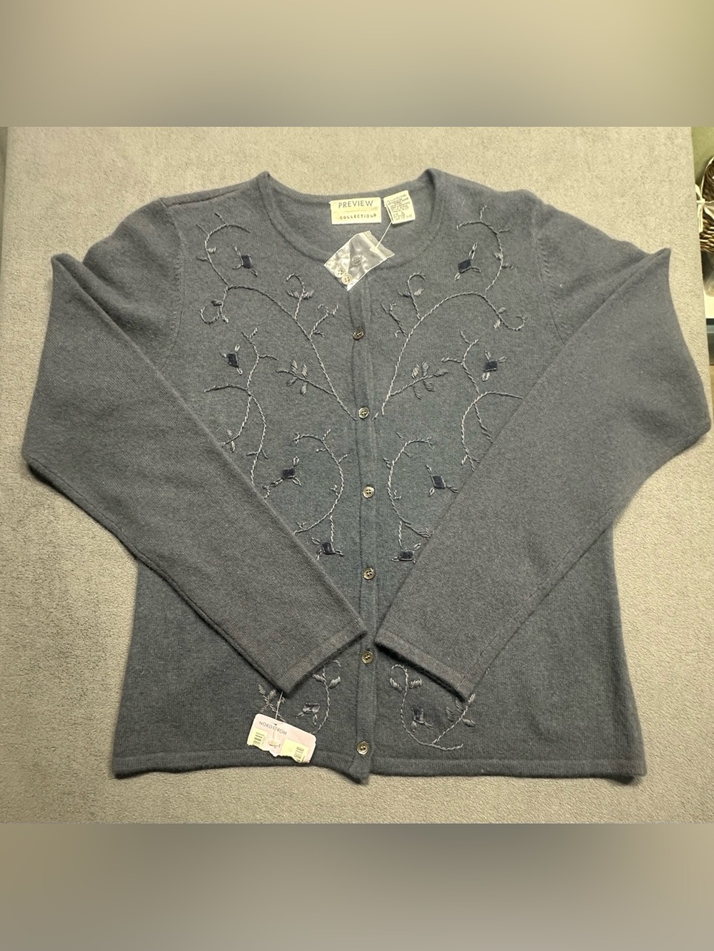 Preview Collection Gray Embroidered Button-Front Cardigan